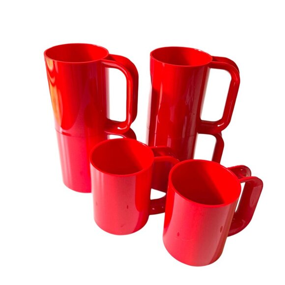 Vintage Massimo Vignelli Heller MaxiMugs Set of 6 Stackable Red Mugs Cups - Picture 4 of 5